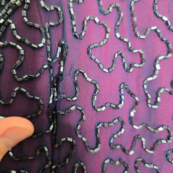 VINTAGE Andretta Donatello Purple Hand Beaded Mermaid Maxi Dress Women SZ LG 90s - Picture 5 of 9